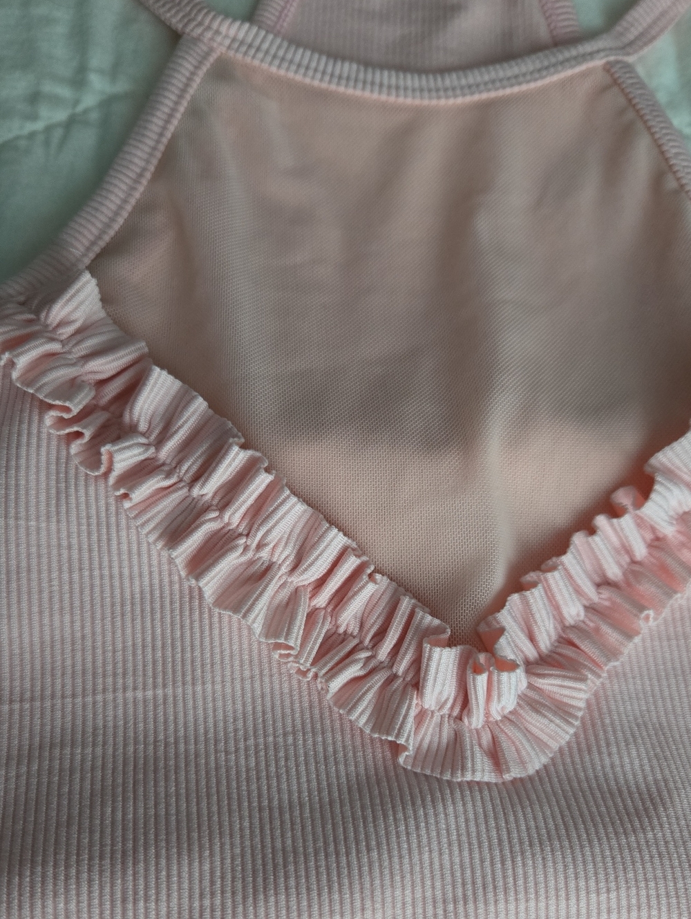 Pink Ruffle Trim High-Neck Crop Top - Picture 2 of 3